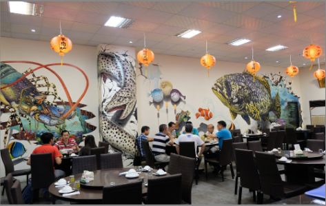 天门海鲜餐厅墙体彩绘